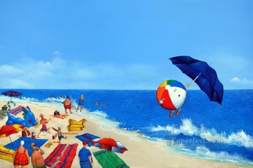 子供 Painting - 吹き飛ばされたビーチ 子供の印象派